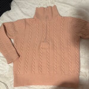 Cable Knit Turtleneck Sweater - Pink